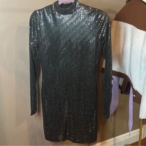 Meshki black sequins turtleneck mini dress